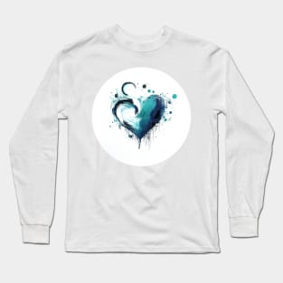 Love heart painting, Minimalist Blue Digital abstract art Long Sleeve T-Shirt